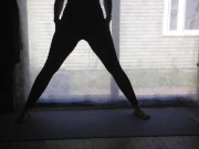 Big booty MILF with short hair at home doing some yoga & stretching - CLIP!