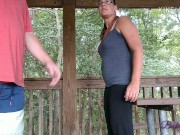 MILF in yoga pants getting fucked on picnic table - "DON'T GET CAUGHT!" 8/16