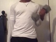 Teen working out while showing off his bbc