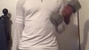 Teen working out while showing off his bbc