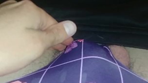 Pantie play fetish.  stocked his cock.