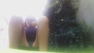OUTDOOR! relax time in a public garden, without panty, and pee on the grass