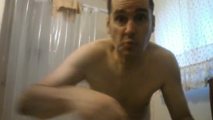 POV Guy naked in the bathroom after a shower
