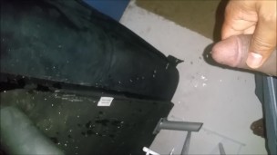Stroking my black cock cum and pee compilation