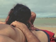 Blowjob on the beach - We got caught but she continued until I come 12/16