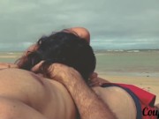 Blowjob on the beach - We got caught but she continued until I come 14/16