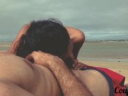 Blowjob on the beach - We got caught but she continued until I come 15/16