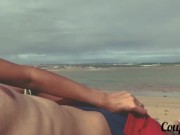 Blowjob on the beach - We got caught but she continued until I come 3/16