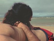 Blowjob on the beach - We got caught but she continued until I come 9/16