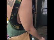 Wife in leggings with visible side boobs in public 1/16