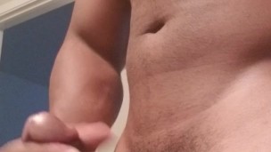 Black Muscle hunk strokes his thick black dick until he moans