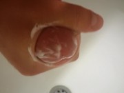 Masturbating my wet dick in bathroom and cumshot