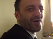 Subslut Montse Swinger gags on cock before rough anal fuck 4/16