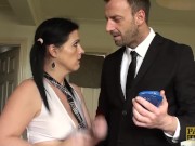 Subslut Montse Swinger gags on cock before rough anal fuck 6/16