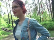 GERMAN SCOUT - ROTHAARIGE LIA LOUISE NACH DER UNI IM WALD GEFICKT 4/16