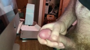 slo mo blowing a hot sticky load all over screen