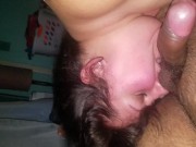 Sexy brunette with big tits sucking dick and taking a load 1/16