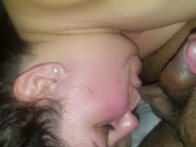 Sexy brunette with big tits sucking dick and taking a load 4/16