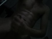 Skinny guy wanks his huge cock