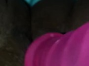 Quick morning cum with pink ebony pussy and dildo 12/16