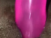 Quick morning cum with pink ebony pussy and dildo 3/16