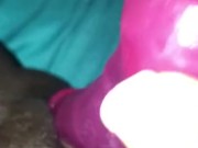 Quick morning cum with pink ebony pussy and dildo 5/16