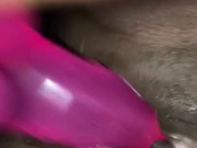 Quick morning cum with pink ebony pussy and dildo 7/16