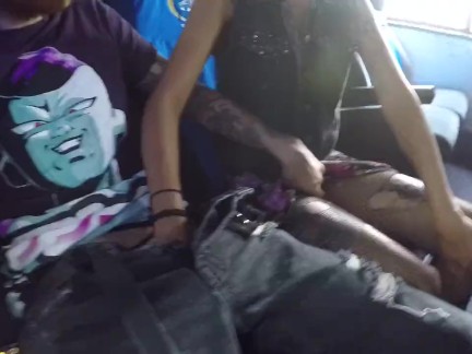 Latin girl masturbate and blowjob at public bus