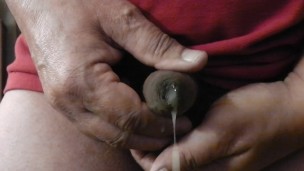Me Jacking Off in a Red Shirt with a red cock ring, cumming at the end