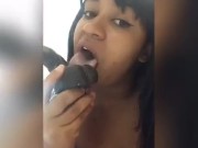 submissive Erica squirts after sucking on a black dildo after school 7/16