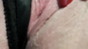 Rubbing pussy while teasing on his computer chair