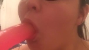 Choking on a Big Pink Dildo