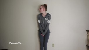 Horny wetting girl in a grey leggings