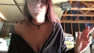 Busty Teen Smoking & Flashing Tits
