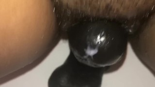 Hairy Fat Pussy Ebony Creaming on 9” BBC