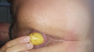 Putting potato in my gaped ass