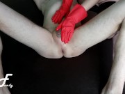 Prostate massage in cowgirl position, red gloves ~DirtyFamily~ 1/16
