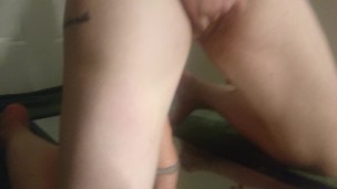 Horny slut rides 12" monster dildo and squirts