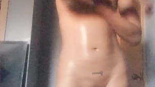 Me oiling my tiny tits and lotioning my body kinda shy !