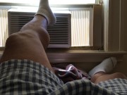 In shorts and socks