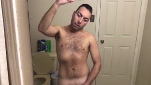 Boy Jerks Off Cum in College Dorm Bathroom