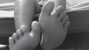 Thigh high sock feet tease
