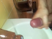 hairy amateur BWC  insane cumshot in bathromm at work 14/16