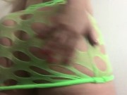Carlycurvy striptease in neon green fishnet dress 15/16