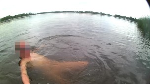 Risky naked outdoor swim in lake with soft dick (no cum)