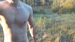 Nude walk near the road followed by cumshot