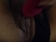 Amateur horny latina home alone fucking her dildo in the living room sofa