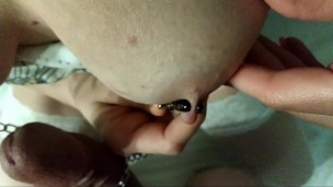 Nipples play with clamps, first bdsm expirience
