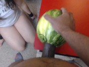 Blowjob and melon fucking. 1 guy 1 girl and a melon. 10/16