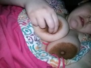 Plus size girl plays with her big tits